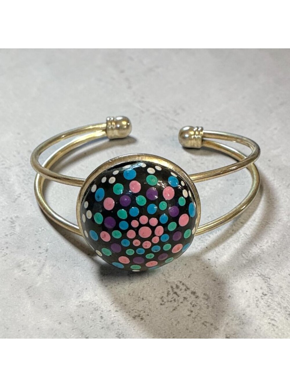 Colorful Polka Dot Cuff Bracelet With Double Band & Adjustable Design
